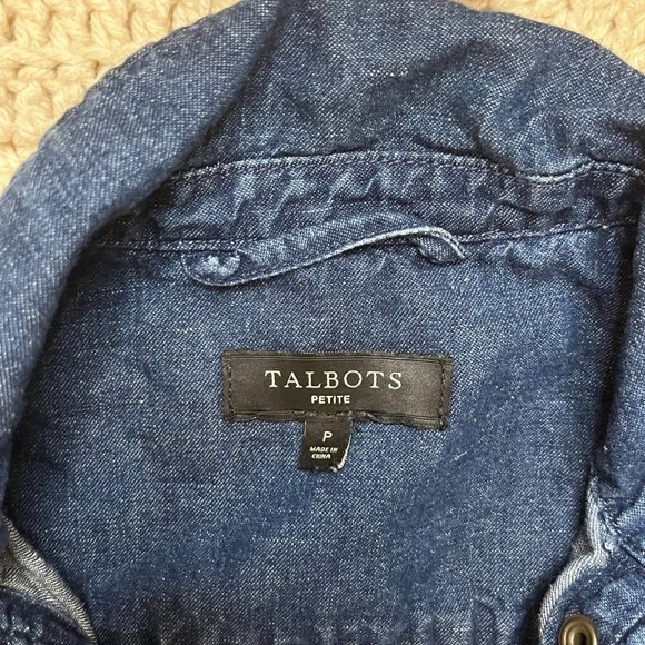 Talbots Denim Field Jacket w Zip and Snap Front Closure Size Petite P EUC - Picture 2 of 6